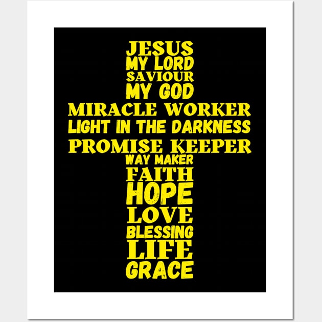 Golden words about Jesus in shape of a cross Wall Art by Blue Butterfly Designs 